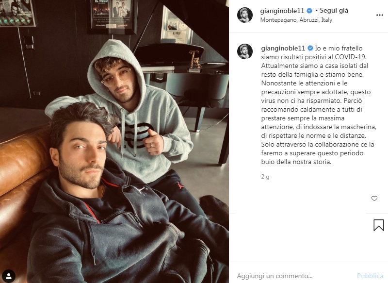 Gianluca Ginoble positivo al Covid, il cantante de “il Volo” nella sua Montepagano