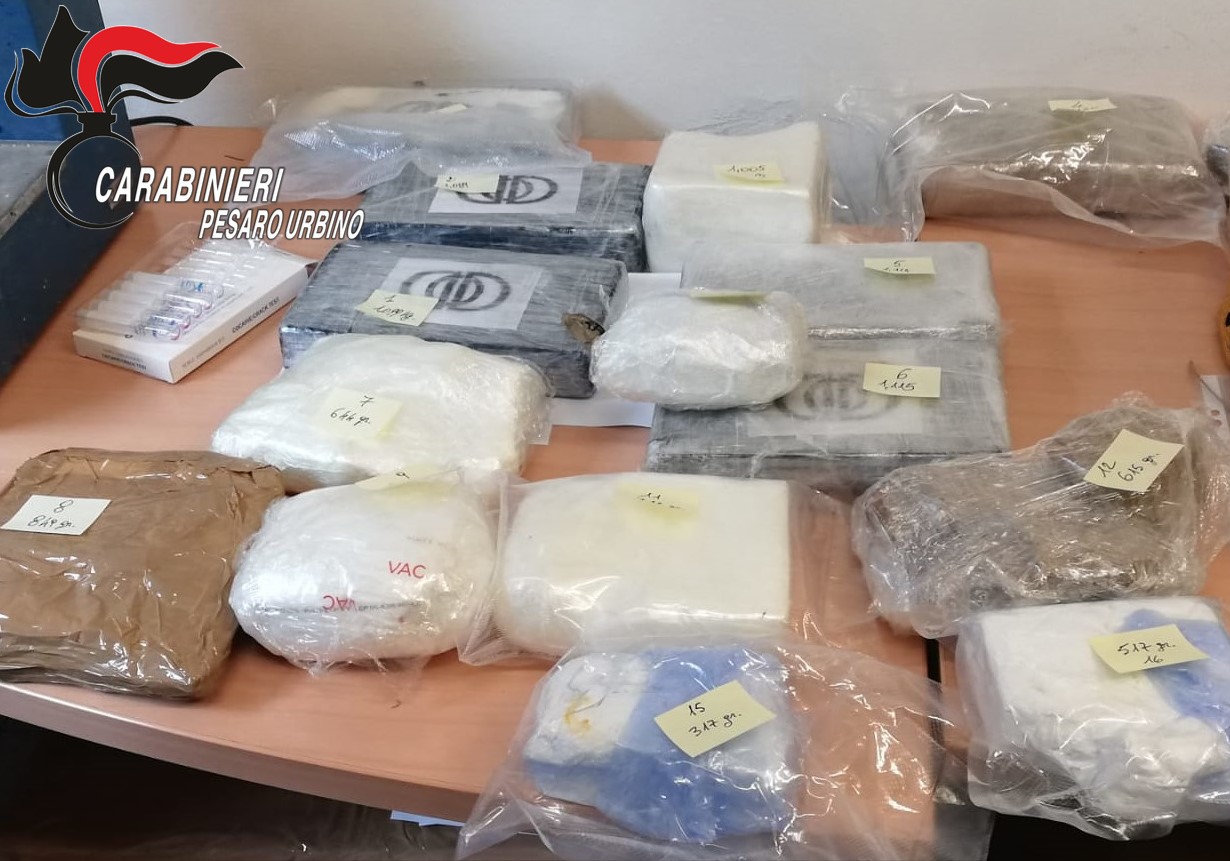 Pesaro – Droga dal Belgio all’Italia, due arresti e 14 kg di cocaina sequestrati