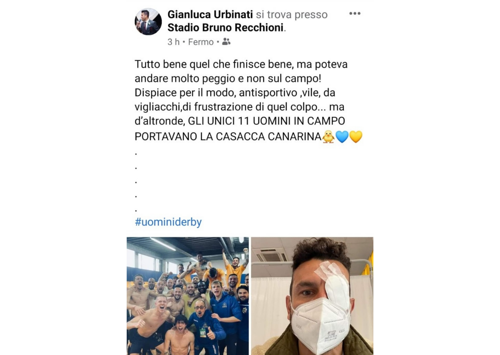 Calcio Serie C – Urbinati e il ‘colpo’ di Angiulli: “Gesto vile e vigliacco”