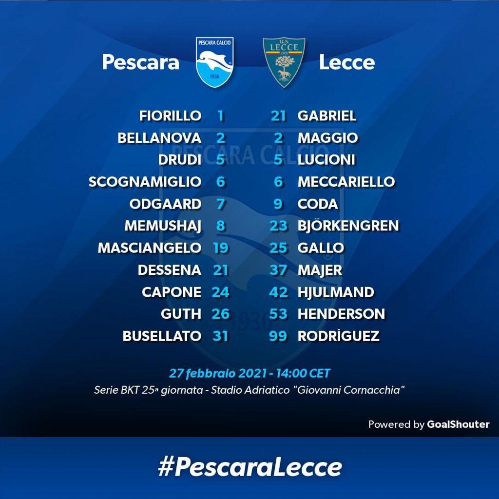 Serie B – Pescara in campo tra poco contro il Lecce
