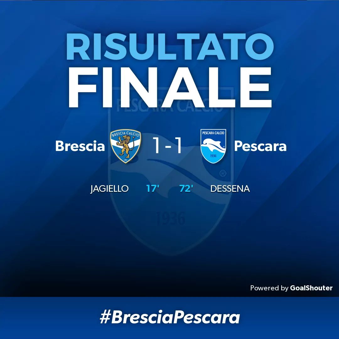 Il Pescara pareggia anche a Brescia 1-1