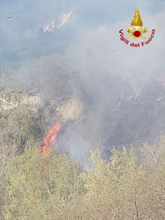 Incendio boschivo a Treia, sul posto anche un canadair