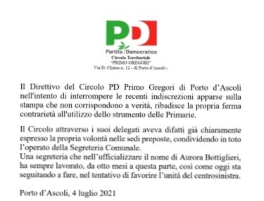 San Benedetto – Il Pd di Porto d’Ascoli contro le primarie di coalizione