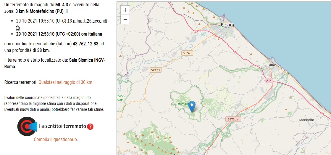 Terremoto: scossa Pesarese, a Fano domani scuole chiuse