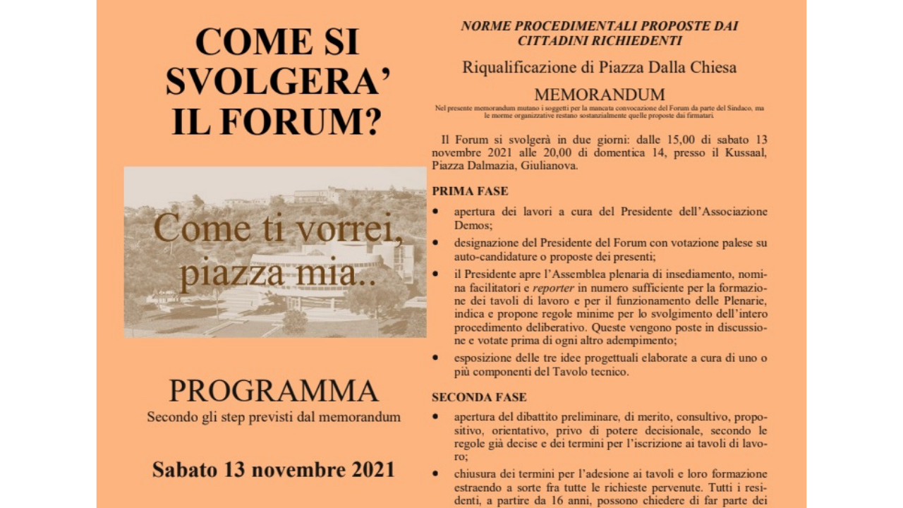 Forum Cittadino sulla riqualificazione di Piazza Dalla Chiesa