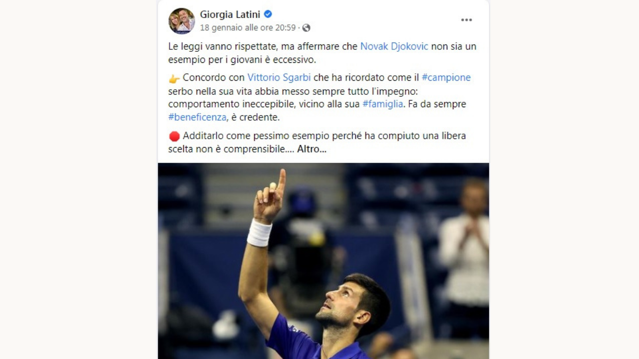 L’assessore Latini come Sgarbi difende Djokovic, è bufera sui social