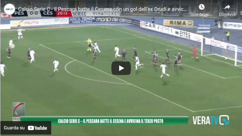 Calcio Serie C – Il Pescara batte il Cesena con un gol dell’ex Drudi e avvicina il terzo posto