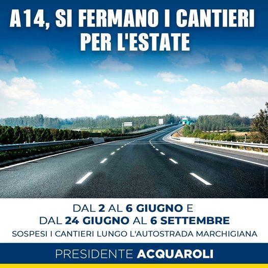 Ponte 2 giugno, da domani stop ai cantieri in A14 tra Marche e Abruzzo