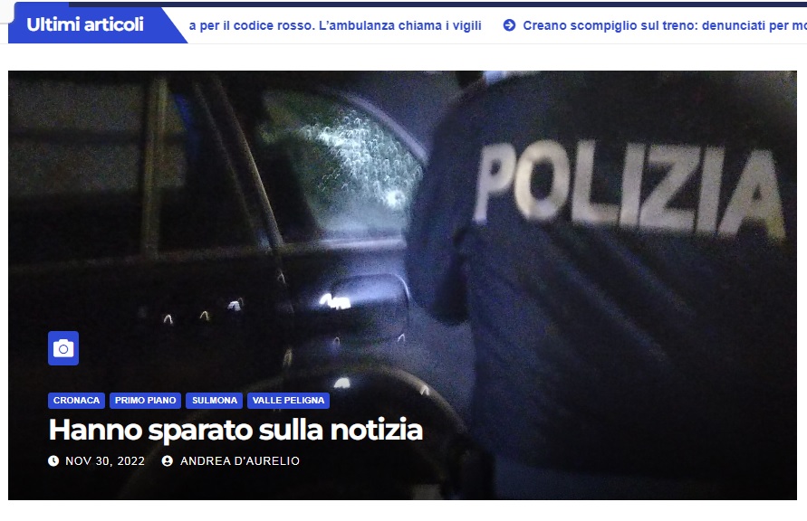 Sulmona – Onda Tv: tre colpi di pistola contro l’auto del titolare