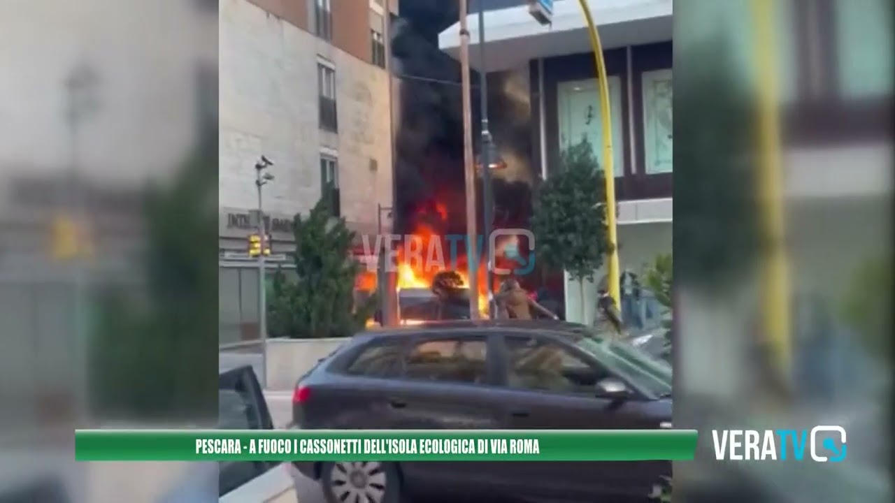 Pescara – A fuoco i cassonetti dell’isola ecologica di via Roma, intervengono i pompieri