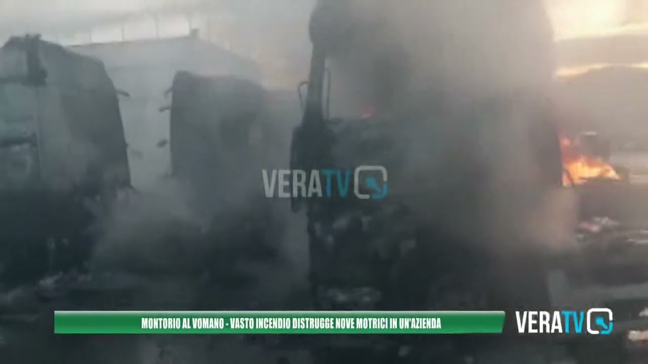 Montorio al Vomano, nove mezzi distrutti nell’incendio in un’azienda di autotrasporti