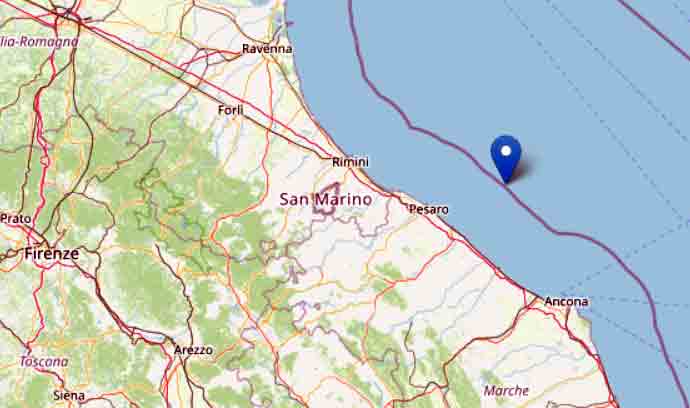 Terremoto, scossa 3.1 al largo di Fano