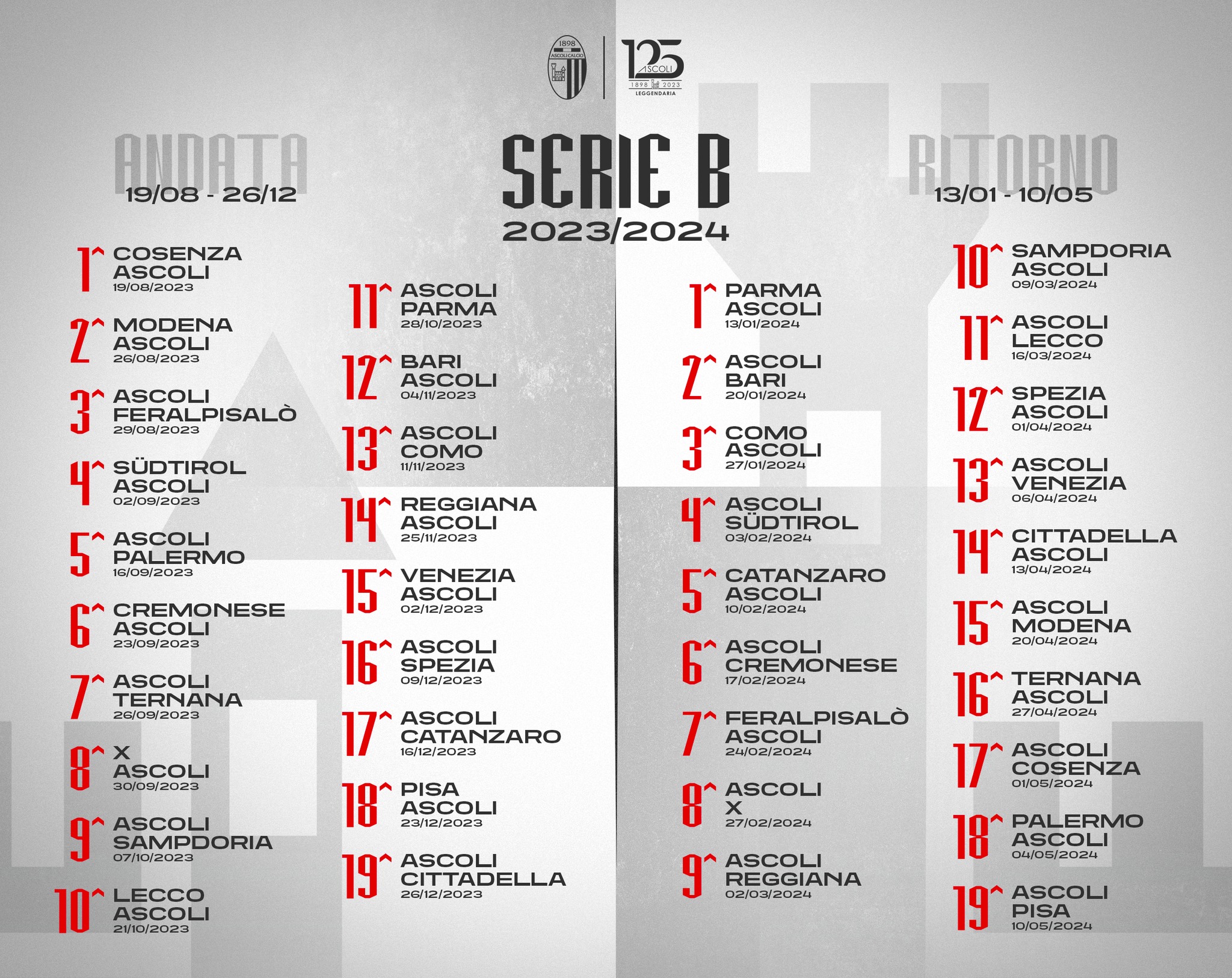 Calcio Serie B: ecco il calendario, l’Ascoli debutterà a Cosenza