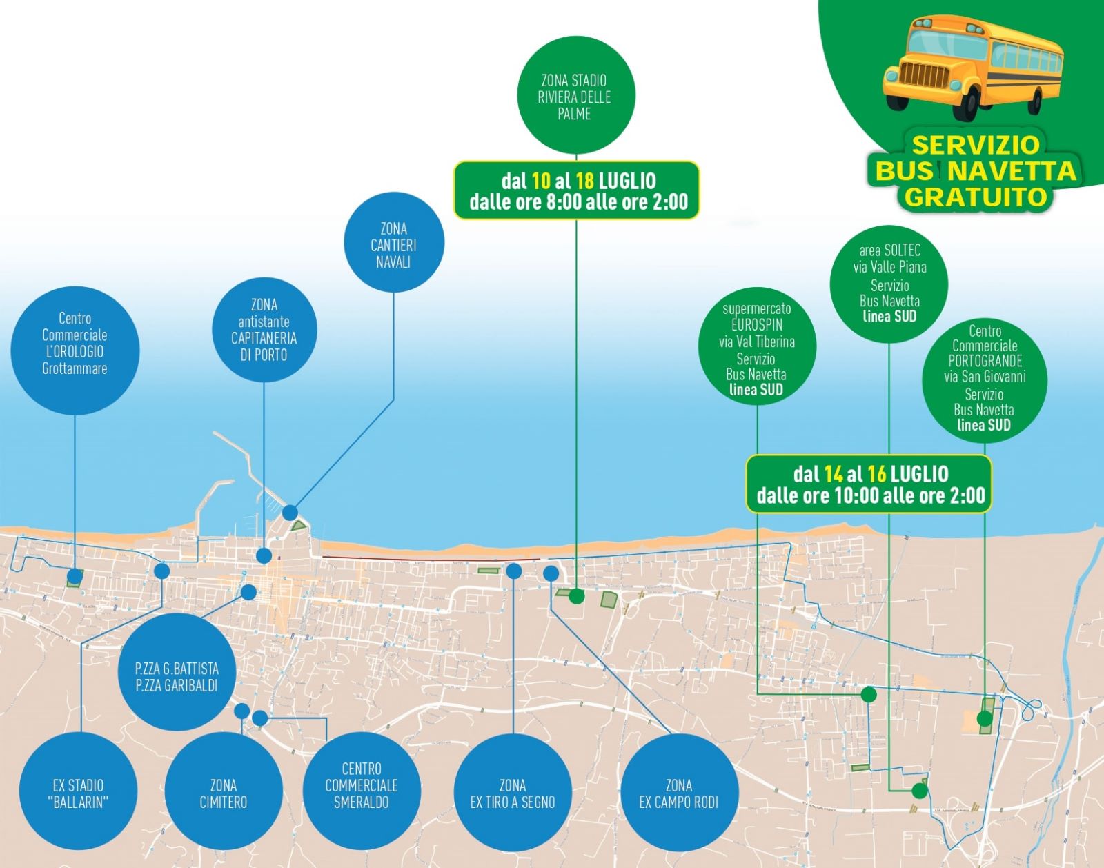 Viabilità: bus navetta gratuiti ogni 20 minuti da stadio e Porto d’Ascoli