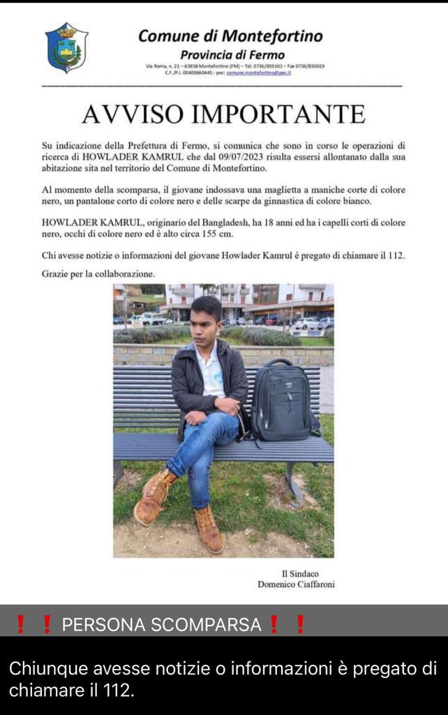 Diciottenne asiatico scomparso a Montefortino domenica, la Prefettura lo cerca anche ad Amandola e Comunanza