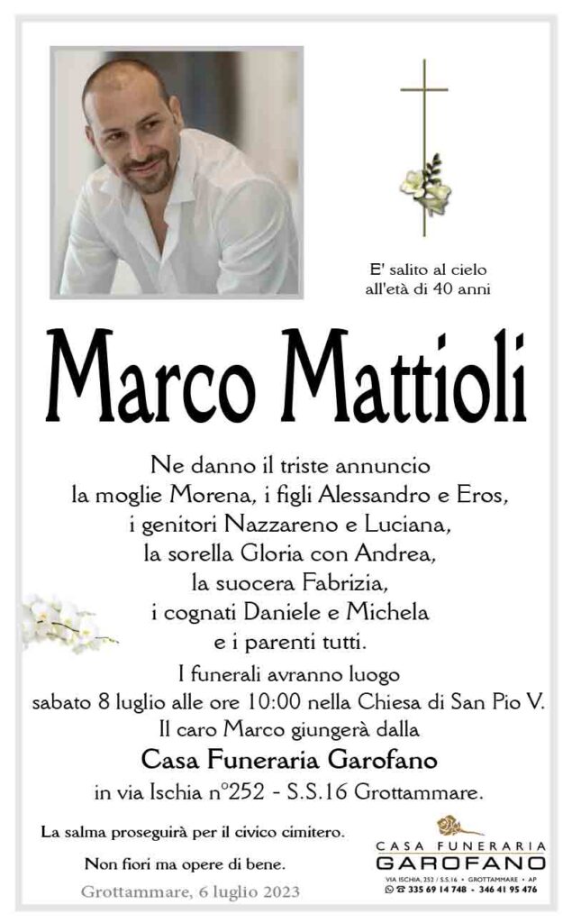 Grottammare, fissato a sabato il funerale di Marco Mattioli