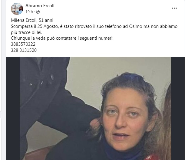 Altro giallo nel fermano, donna scomparsa da Servigliano: appello su Fb del fratello