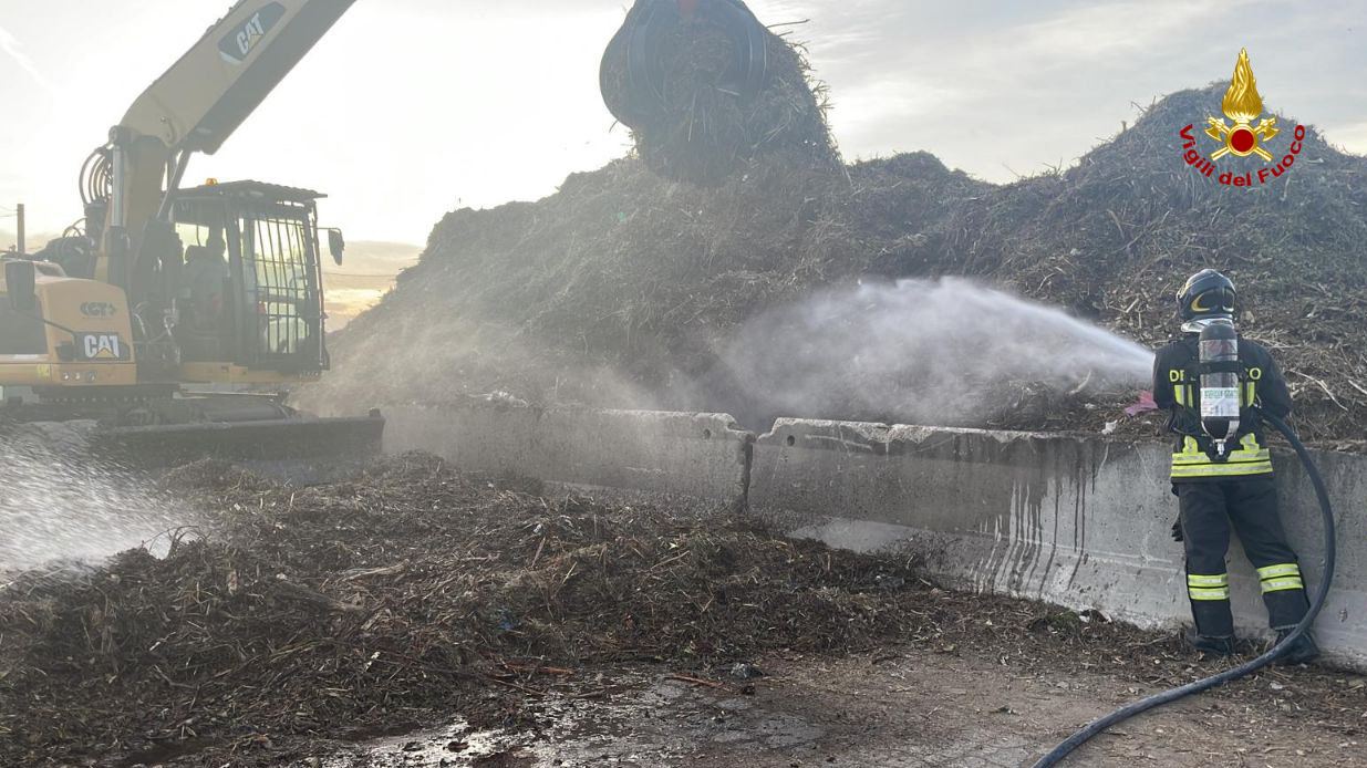 Fano, materiale vegetale a fuoco: pompieri in azione