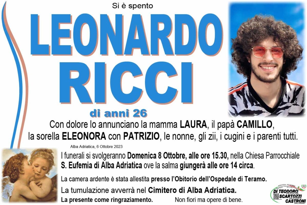 Incidente in moto, domenica i funerali di Leonardo Ricci